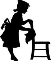 Girl Cleaning Chair, vintage illustration. vector