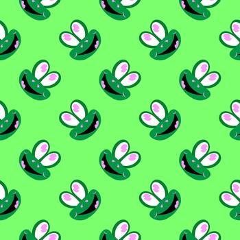 Frog pattern, seamless pattern on green background. vector