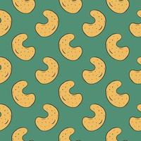 Nutritious cashew, seamless pattern on green background. vector