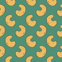 Nutritious cashew, seamless pattern on green background. vector