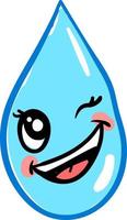 Winking water drop, illustration, vector on white background.