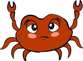 Sad crab, illustration, vector on white background.