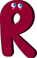 Letter R, illustration, vector on white background.