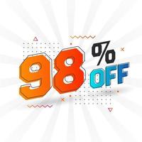 98 Percent off 3D Special promotional campaign design. 98 of 3D Discount Offer for Sale and marketing. vector