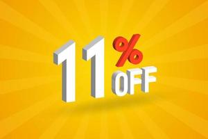 11 Percent off 3D Special promotional campaign design. 11 off 3D Discount Offer for Sale and marketing. vector