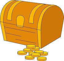 Treasure chest with coins, illustration, vector on white background.