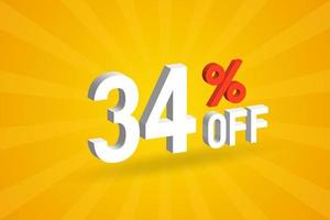 34 Percent off 3D Special promotional campaign design. 34 off 3D Discount Offer for Sale and marketing. vector