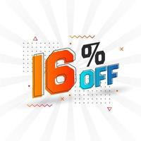 16 Percent off 3D Special promotional campaign design. 16 of 3D Discount Offer for Sale and marketing. vector