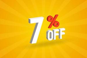 7 Percent off 3D Special promotional campaign design. 7 off 3D Discount Offer for Sale and marketing. vector