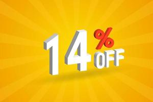 14 Percent off 3D Special promotional campaign design. 14 off 3D Discount Offer for Sale and marketing. vector