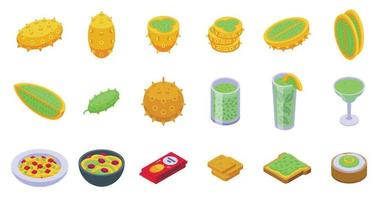 Kiwano icons set isometric vector. Natural food vector