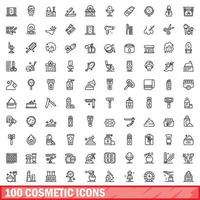 100 cosmetic icons set, outline style vector