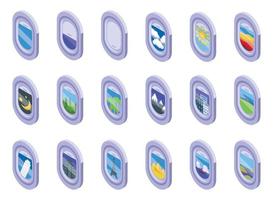 Airplane window icons set isometric vector. Plane aircraft vector