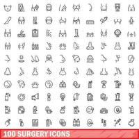 100 conjunto de iconos de cirugía, estilo de esquema vector