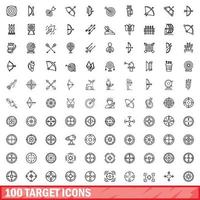 100 target icons set, outline style vector