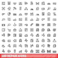 100 conjunto de iconos de reparación, estilo de contorno vector