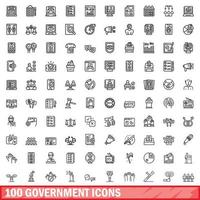 100 government icons set, outline style vector
