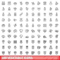 100 vegetable icons set, outline style vector