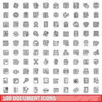 100 document icons set, outline style vector