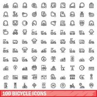 100 bicycle icons set, outline style vector