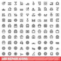 100 conjunto de iconos de reparación, estilo de contorno vector