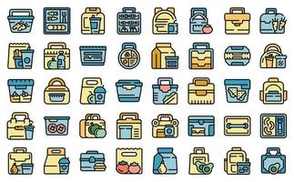 Kids lunch box icons set vector flat