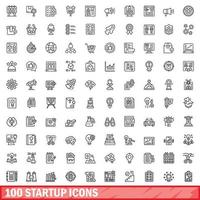 100 startup icons set, outline style vector