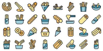 churros, iconos, conjunto, vector, plano vector