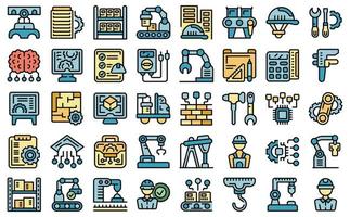 Engineer factory icons set vector flat