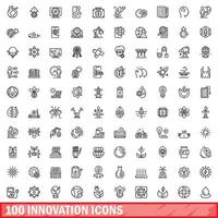 100 innovation icons set, outline style vector