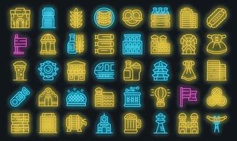 Munich icons set vector neon