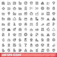 100 spa icons set, outline style vector