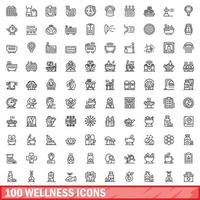 100 wellness icons set, outline style vector