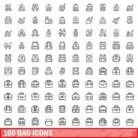 100 bag icons set, outline style vector