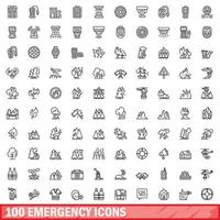 100 emergency icons set, outline style vector