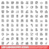 100 iconos de laboratorio, estilo de esquema vector