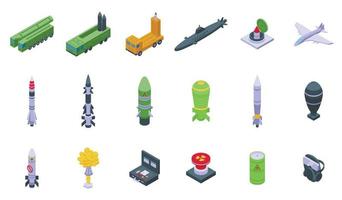 Nuclear weapon icons set isometric vector. Military nuclear vector