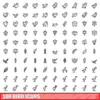 100 iconos de aves, estilo de contorno vector