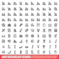 100 disabled icons set, outline style vector