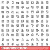 100 document icons set, outline style vector