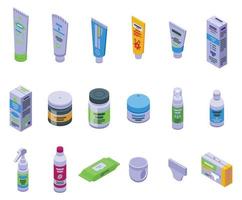 Diaper cream icons set isometric vector. Children health vector