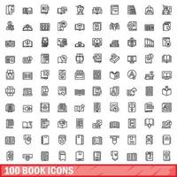 100 book icons set, outline style vector