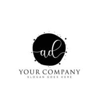 Initial AD beauty monogram and elegant logo design, handwriting logo of initial signature, wedding, fashion, floral and botanical with creative template. vector