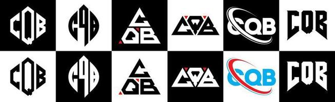 CQB letter logo design in six style. CQB polygon, circle, triangle, hexagon, flat and simple style with black and white color variation letter logo set in one artboard. CQB minimalist and classic logo vector