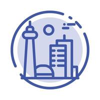 edificio canadá ciudad ciudad famosa toronto azul línea punteada icono de línea vector