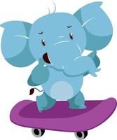 Elephant on skateboard, illustration, vector on white background.