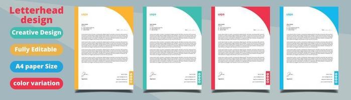 Clean and professional corporate company business letterhead template design with color variation bundle vector