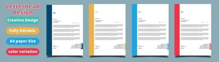 Clean and professional corporate company business letterhead template design with color variation bundle vector