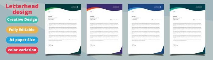 Clean and professional corporate company business letterhead template design with color variation bundle vector