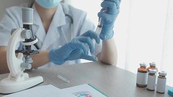 Medical Research Laboratory Portrait of a Female Scientist Wearing Face Mask Using Micro Pipette for Analysis. Advanced Scientific Lab for Medicine, Biotechnology Development. Close-up Shot video